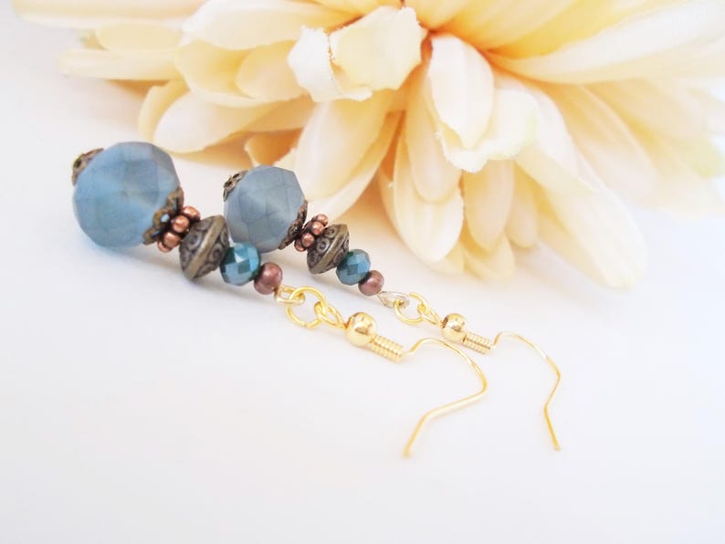 Something Blue for Bride from Sister, Dusty Blue Earrings Dangle, Hypoallergenic, Blue Pearl Earrings Handmade, 7th Anniversary Gift for Her image 7