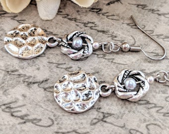 Sterling Silver Earrings Dangle, Boho Earrings Silver, Bohemian Jewelry Gray Earrings, Pewter Jewelry, Birthday Gift for Mom, Unique Gifts