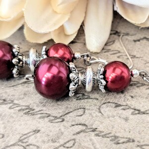 Ruby Red Pearl Earrings Bridesmaids Gift, Fall Wedding Jewelry Sterling Silver, Clip On Earrings Dangle, Boho Bridal Earrings Autumn Jewelry image 1