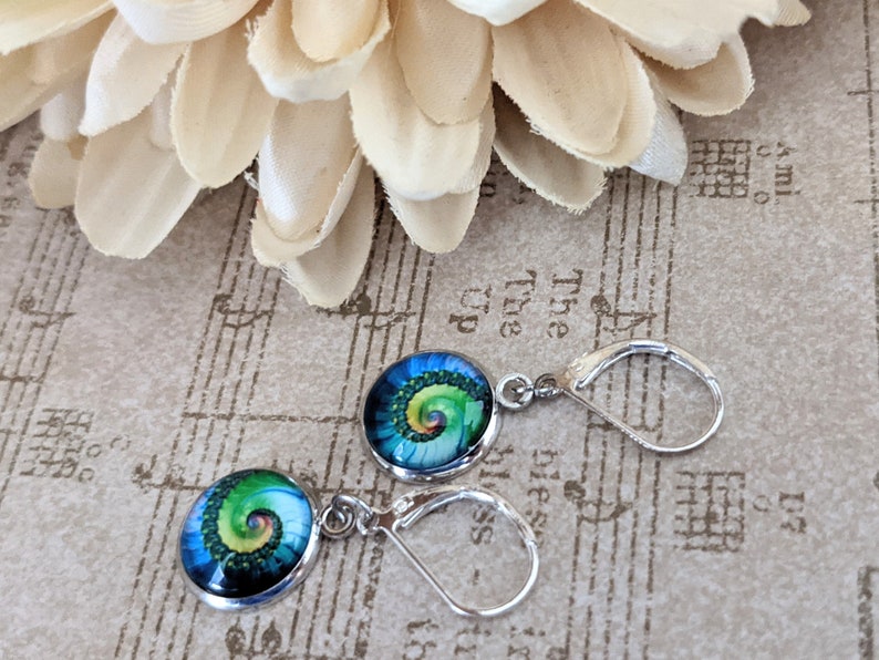 Sterling Silver Fibonacci Spiral Earrings, Sacred Spirals Nickel Free Earrings Dangle, Ocean Jewelry for Women, Unique Gifts for Sisters image 9