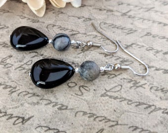 Sterling Silver Obsidian Earrings, Teardrop Earrings Dangle, Metaphysical Gifts for Her, Protection Stone, Root Chakra Earrings for Sister