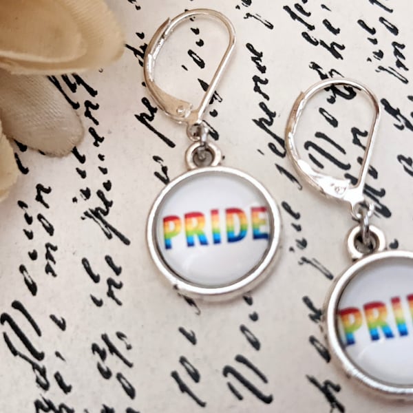 Sterling Silver LGBTQ Earrings, Rainbow Pride Earrings Gift for Girlfriend, Lesbian Gift for Daughter Marriage Equality Jewelry Gift for Her