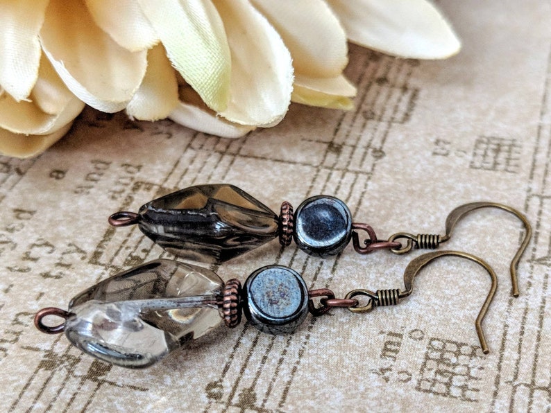 Smoky Quartz Earrings, Boho Dangle Earrings Gray Bridesmaids Earrings Gift for Her, Minimalist Jewelry Wedding Earrings, Gift for Mother image 1