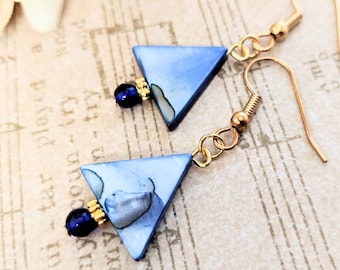 Navy Blue Earrings Gold, Mother of Pearl Jewelry Sustainable, Science Teacher Gift for Women, Stocking Stuffers for Mom, Christmas Gift Idea