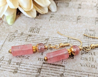 Pink Quartz Earrings Gold, Dusty Rose Bridesmaid Gift, Stress Relief Jewelry, Metaphysical Shops, Hypoallergenic Earrings Dangle, Heart