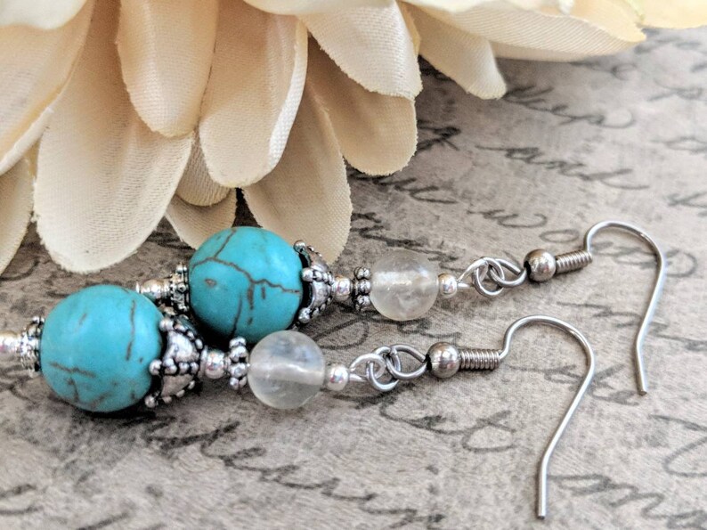 Sterling Silver Turquoise Earrings Dangle, Southwestern Jewelry for Women, Trendy Earrings Silver, Bohemian Earrings, Birthday Gift for Wife image 3