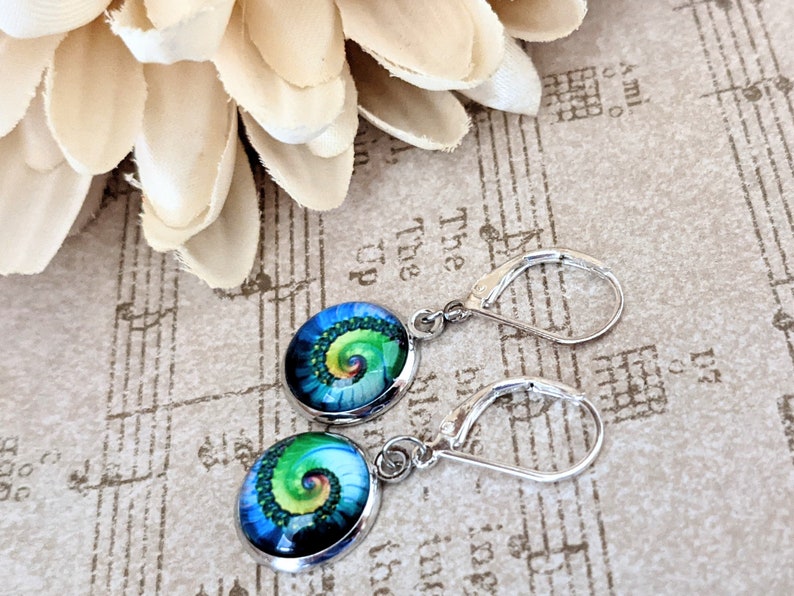 Sterling Silver Fibonacci Spiral Earrings, Sacred Spirals Nickel Free Earrings Dangle, Ocean Jewelry for Women, Unique Gifts for Sisters image 3