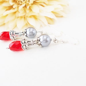 Sterling Silver Red Earrings Dangle, June Birthstone Jewelry Gift for Wife, Valentines Day Gift for Women, Pewter Earrings, Artisan Jewelry image 7