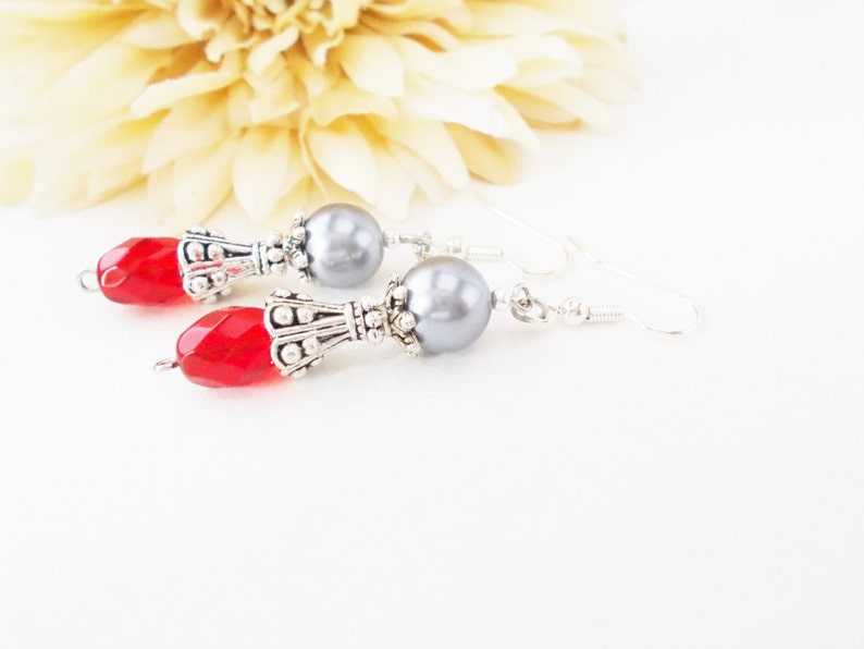 Sterling Silver Red Earrings Dangle, June Birthstone Jewelry Gift for Wife, Valentines Day Gift for Women, Pewter Earrings, Artisan Jewelry image 7