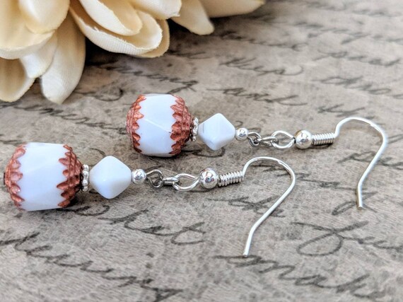 Sterling Silver Red and White Earrings Czech Glass Jewelry, Boho Chic Earrings Handmade, Birthday Gifts for Her, Christmas Earrings for Wife