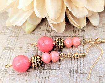 Coral Earrings Gold, Wedding Jewelry for Bridesmaids, Boho Chic Jewelry, Girlfriend Birthday Gift, Hypoallergenic, Mothers Day Gift for Mom