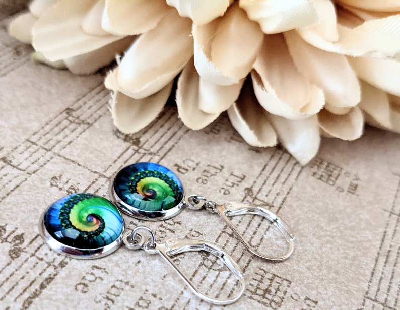 Sterling Silver Fibonacci Spiral Earrings, Sacred Spirals Nickel Free Earrings Dangle, Ocean Jewelry for Women, Unique Gifts for Sisters image 5