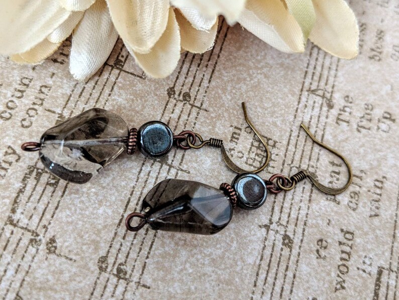 Smoky Quartz Earrings, Boho Dangle Earrings Gray Bridesmaids Earrings Gift for Her, Minimalist Jewelry Wedding Earrings, Gift for Mother image 4