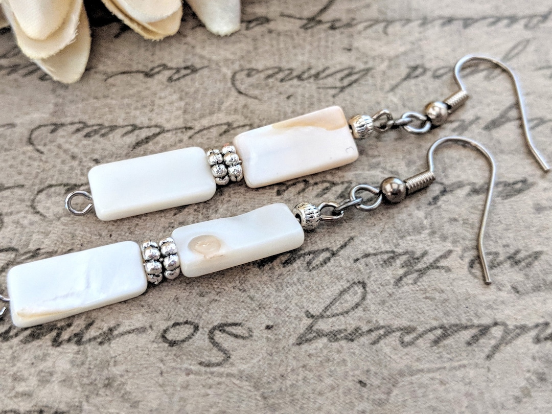 Esme Silver Drop Earrings in Ivory Mother of Pearl main image 1