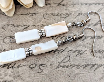 Sterling Silver Mother of Pearl Earrings Dangle, Beach Bridesmaids Gift for Her, Hypoallergenic, Mothers Day Gift for Her, Ocean Lovers Gift