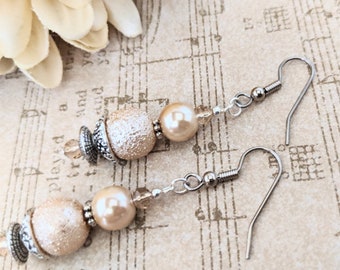 Sterling Silver Ivory Pearl Earrings, Nonpierced Earrings Gift for