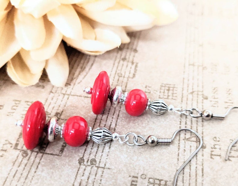 Best Selling Items July Birthday Gifts for Her Sterling Silver Red Bead Earrings Handmade Red Clip On Earrings Simple Boho Earrings
