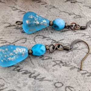 Teardrop Earrings Dangle, Aqua Earrings Bronze, Mothers Day Gift for Wife, Boho Earrings for Women, Ocean Blue Earrings Handmade Jewelry image 4