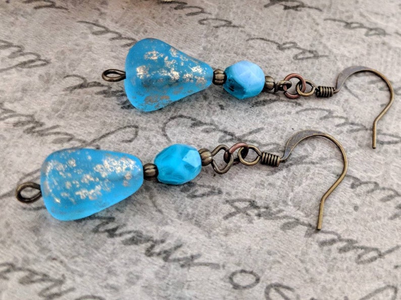 Teardrop Earrings Dangle, Aqua Earrings Bronze, Mothers Day Gift for Wife, Boho Earrings for Women, Ocean Blue Earrings Handmade Jewelry image 4