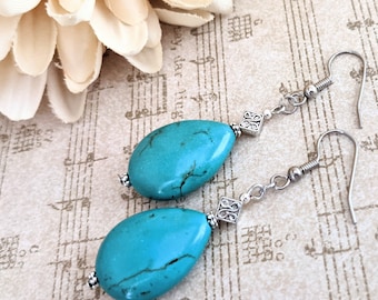 Sterling Silver Turquoise Earrings Boho Earrings Handmade, Nickel Free Earrings Dangle, Southwestern Jewelry for Women Throat Chakra Healing