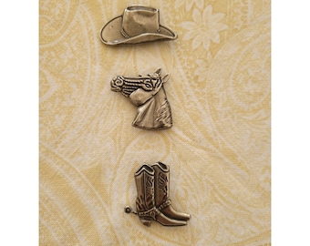 Wild West Vintage Cowboy/girl Hat Horse Boots Button Covers Set Rodeo Silver