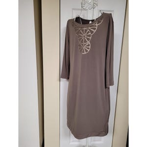 taupe beaded dress Taupe Mother Of The Bride Gowns A-Line Half Sleeves V-Neck Beaded Waist  Tea-Length Chiffon Mother Of The Bride Dress main image 1