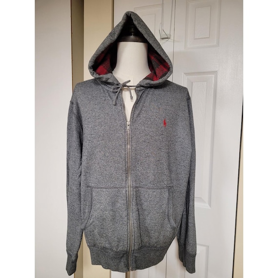 Polo Ralph Lauren Mens Full Zip Hoodie Gray Plaid… - image 1