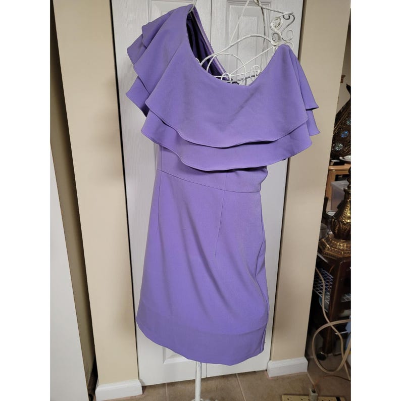 Anthropologie Endless Rose Lavender 1 Shoulder Ruffle Mini Dress Size M Cocktail image 3