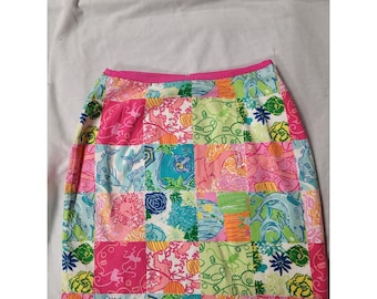 Lilly Pulitzer Rock Patchwork Bedruckt Baumwolle Bunt Mini Damen Größe 8P