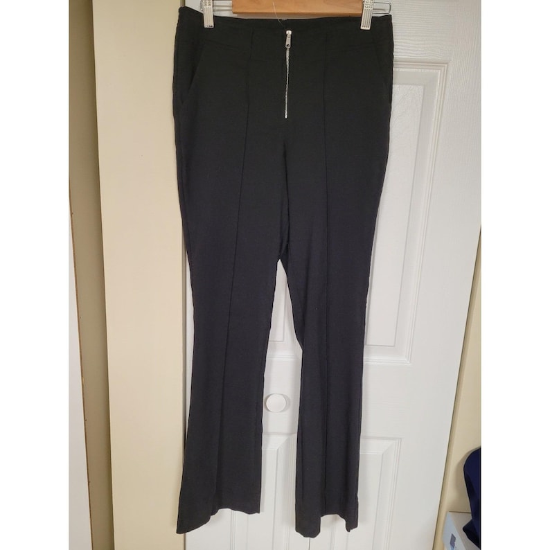 FREE PEOPLE Womens Black Y2K Boho Hippie Pants Front Zipper Flare Size S Stretch image 1