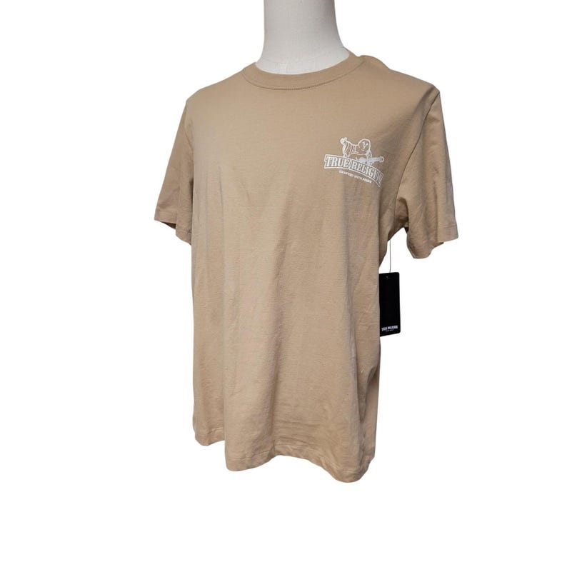 True Religion Mens Tan Graphic Buddha Guitar T Shirt Casual Brand Jeans Size L image 1