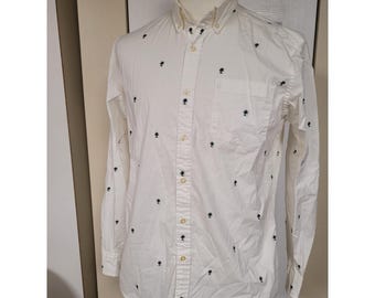 Sonoma Mens Tropical Cruise White Palm Tree Embroidered Button Down Shirt Size M