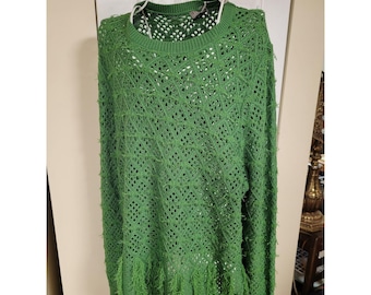 J.Crew groene pointelle wimper franje boho gebreide damestrui maat 2X, NIW
