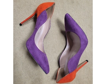 IDENTITÀ Wildleder Stiletto Heels Lila Orange Colorblock NWOT ITALY Grösse 6