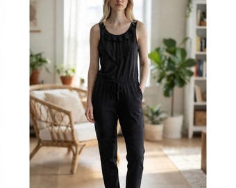 Cynthia Rowley Black Sleeveless Jogger Jumpsuit Size M Adjustable Straps Pockets