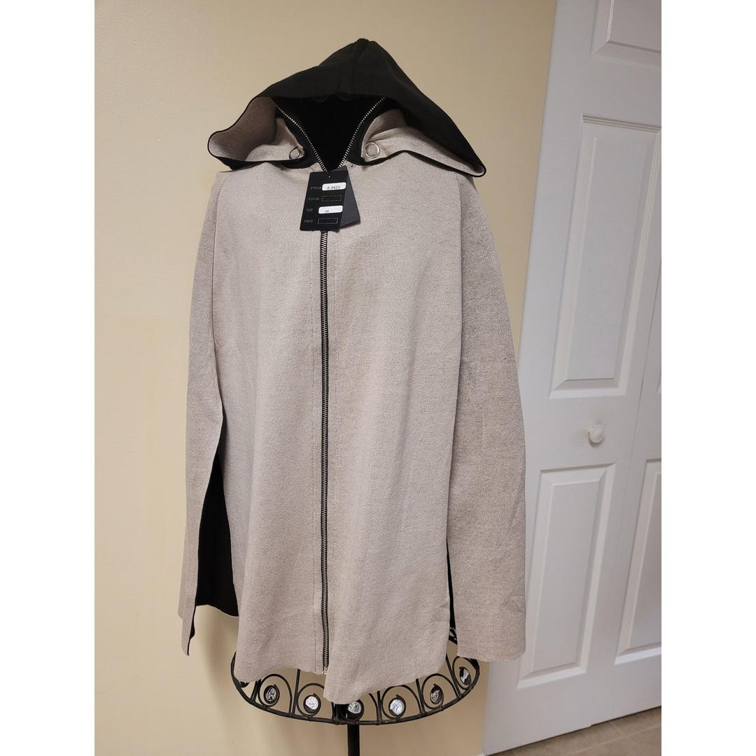 High Rise Cloak Angel 1X Black Stone High Slit Cloak Detachable Hood Zipper 60's Retro ...