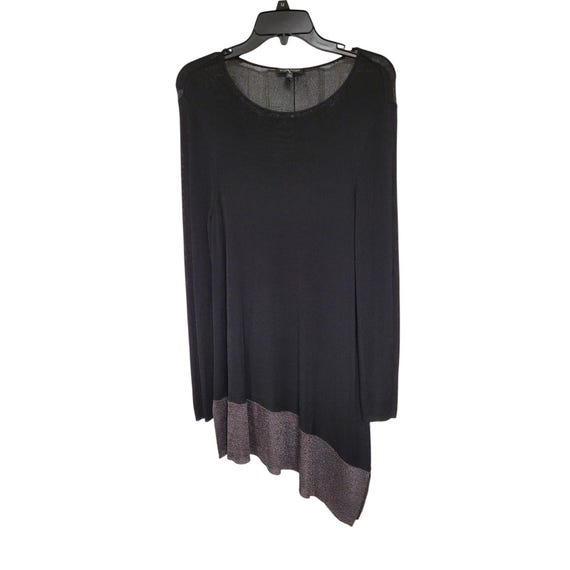 Eileen Fisher, Eileen Fisher Long Sleeve Black Tunic Dress with Bohemian Metallic Trim Sz M