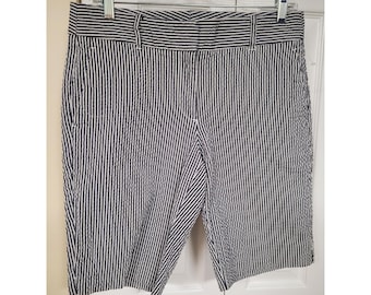 Ann Taylor Nautical Blue White Preppy Seersucker Shorts Womens Size 6 Tailored