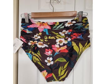 Robert Graham dames bikinibroekje tropische hybiscus met ruches CHIC maat 8 NIEUW