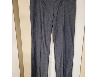 Pantaloni Ann Taylor Loft Julie a gamba larga in chambray blu, modello Academia, taglia 14 da donna.