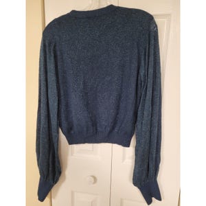 FREE PEOPLE Metallic Topaz Bishop Sleeve Sweater Vintage BOHO Y2K Sz L Festive image 3