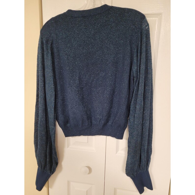 FREE PEOPLE Metallic Topaz Bishop Sleeve Sweater Vintage BOHO Y2K Sz L Festive image 3