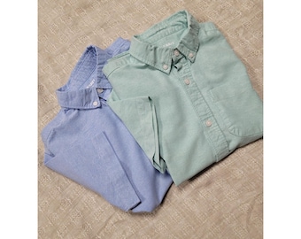 Lot de 2 chemises boutonnées Oxford Old Navy pour garçons bleu menthe vert Taille L 10-12