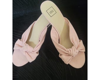 Lord + Taylor Womens Pink Knotted Bow Wedge Sandals Mule Slip On Size 11 NEW