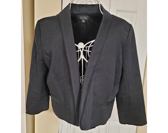 Tahari Y2K Damen Schwarz Strukturierte Kurze 3/4 Ärmel Chic Blazer Jacke Größe 10