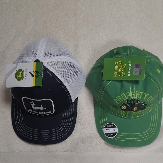 John Deere Green Youth & Black/White Adult Hats NWT Papa/Child