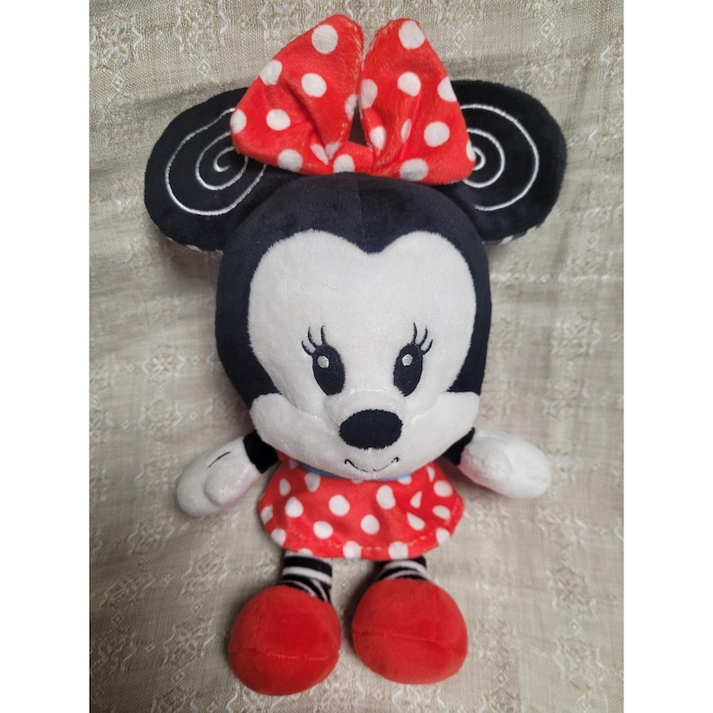 Disney Baby Minnie Mouse Plush Polka Dot Dress NWT Spiral Ears Crinkle Bow 11" image 1