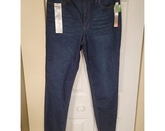 Tinseltown Juniors Mid Rise Skinny Jeans Dark Glow Wash Raw Hem Size 11/30