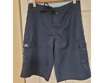 Y2K Quiksilver Boys Navy Cargo Board Shorts Swim Trunks Surfer/Skater Size 26