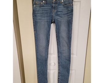 Pantalones vaqueros ajustados True Religion para mujer, desteñidos, azules, elásticos, talla 28